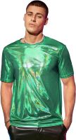 WDIRARA Mens Metallic Crewneck Short Sleeve Party Club Oversized Tee Shirt Top