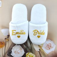 【hot】☊  Personalized Wedding Slippers Custom Coral Fleece Bridal Bridesmaid Maid of Hotel Bedroom Spa Gifts