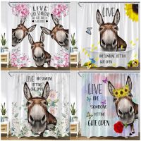 Funny Farm Animal Shower Curtain Butterfly Flowers Sunflower Rose Plant Inspirational Quotes Donkey Bath Curtains Bathroom Decor