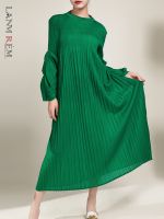 【HOT】◘ LANMREM Pleated Sleeves Round Neck Loose Color Dresses Female Clothing 2023 2R4992