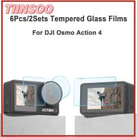 TIINSOO 6PCS/2SET กระจกเทมเปอร์ ฟิล์มกันรอย อุปกรณ์เสริมเสริม กล้องถ่ายรูปสำหรับกล้อง ฝาปิดเลนส์ ของใหม่ ป้องกันรอยขีดข่วน ตัวป้องกันหน้าจอ สำหรับ DJI OSMO Action 4 กล้องแอคชั่นแคม