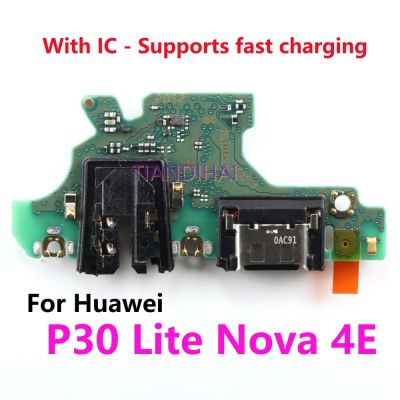 100% ของแท้สำหรับแท่นชาร์จ4E Nova Huawei P30 Lite แท่นชาร์จขั้วต่อ Micro USB บอร์ดและไมโครโฟนแผงสำหรับชาร์จสายเคเบิลยืดหยุ่น
