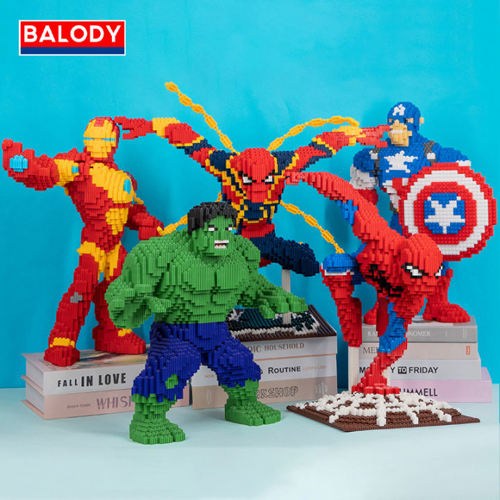 Tặng Đèn/Búa] Lego 3D Lắp ráp mô hình Siêu anh hùng Spiderman, Superman,  Caption Mỹ, Hulk, Deapool size 46cm ,quà tặng sinh nhật cho bé BALODY Store  