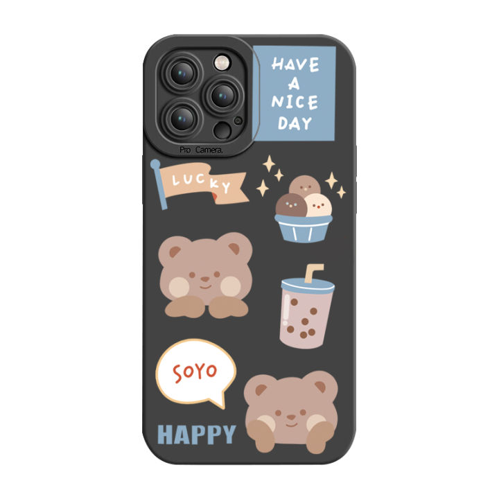 เคสโทรศัพท์สำหรับ-iphone-14-plus-13-12-pro-max-11-xr-7-8-se-2020การ์ตูนหมีมีความสุขฝาครอบขอบสี่เหลี่ยมฝาครอบป้องกันเลนส์เต็ม
