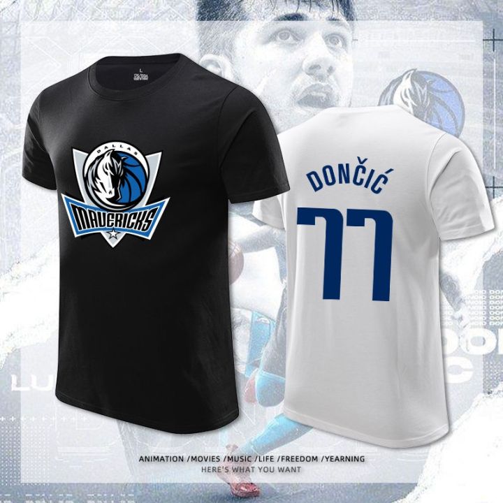 เสื้อยืดผู้ชาย-dongcic-เสื้อยืดผู้ชาย-dallas-mavericks-เบอร์-77-แขนสั้น-dong-77-บาสเกตบอลกีฬาการฝึกอบรมฤดูร้อนผ้าฝ้ายหลว