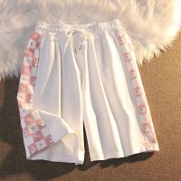 COD Bear Plaid Five-point Shorts Womens Summer Loose Tide ins Thin High Waist Straight Broad Legs Leisure Sports Pants