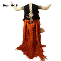 BomHCS Novetly Cool Super Big Beard Horns Beanie Vikings Helmet Armor Hat 100 Handmade Knitted Halloween Gift Funny Party