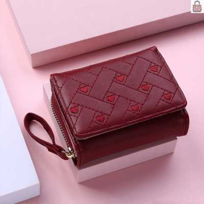 [Fast Delivery] Fashion Ladies Card Bag PU Leather Small Folding Credit Card Holder Multi-Cards Embroidered Love for Daily Travel Birthday Gift