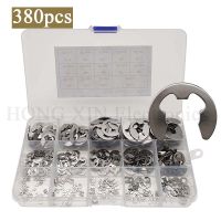 380Pcs 304 Stainless Steel E Clip Washer Assorted Kit Circlip External Retaining Ring for Shaft Fastener 14 Sizes Silver