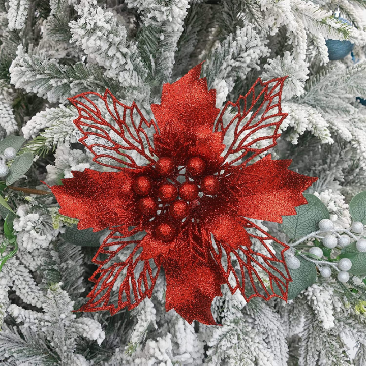 ตกแต่งคริสต์มาสดอกไม้ประดิษฐ์11ซม-แวววาว1-2ชิ้นของตกแต่งบ้านสุขสันต์วันคริสต์มาสต้นอุปกรณ์ปาร์ตี้ปีใหม่