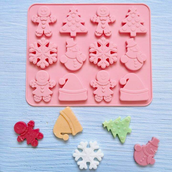 lz-christmas-hat-silicone-chocolate-mold-snowflake-snowman-biscuit-fudge-candy-making-gingerbread-man-decora-o-do-bolo-bandeja-de-gelo-presentes-diy