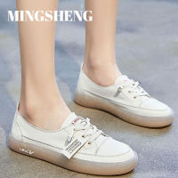 Mingsheng รองเท้าหนังนิ่มสีขาวเล็กๆสำหรับผู้หญิง,รองเท้านุ่มใส่ได้หลายโอกาสเหมาะสำหรับผู้หญิงรองเท้าหนังใหม่ฤดูใบไม้ผลิและฤดูร้อนเนื้อนุ่มใส่ได้ทุกโอกาสรองเท้านักเรียนเดี่ยวผู้หญิง