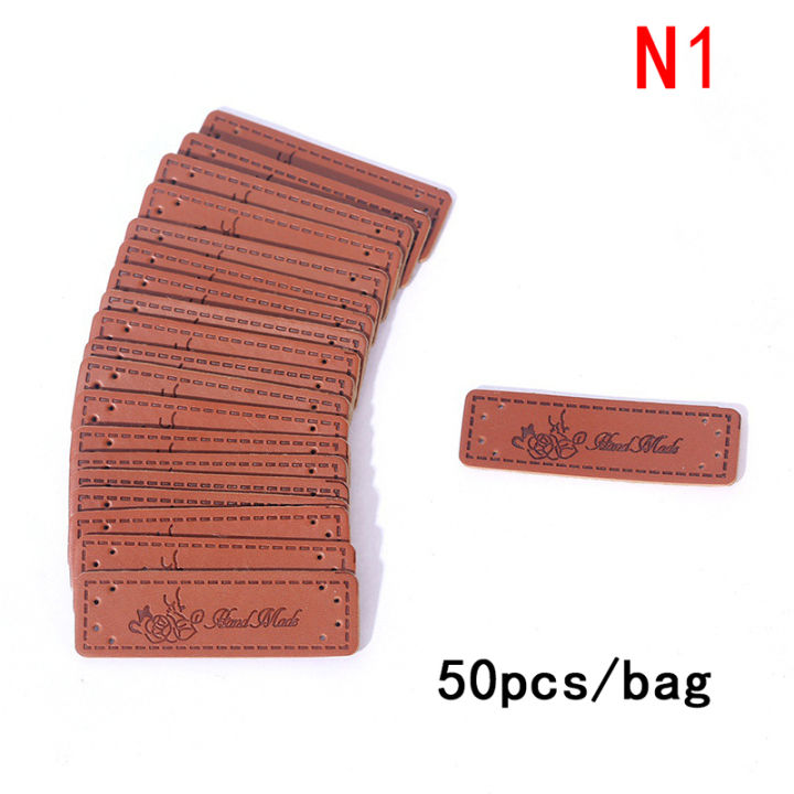 50pcs-brown-made-with-heart-pu-leather-handmade-label-tags-diy-sewing-craft