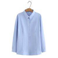 【มีไซส์ใหญ่】Plus Size Womens XL-4XL White Blue Blouses Long Sleeved Solid Color Ladies Office-wear Tops