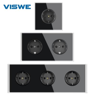 VISWE เต้ารับกระจกเทมเปอร์แบบกระจกคริสตัลเต็มตัวสีดำ250V 16A ระบบไฟฟ้าปลั๊กเสียบผนังอียูบ้าน