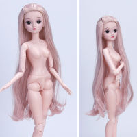 60cm Bjd Doll 21 Movable Joint 3D Eye Detachable Hair Cover 13 Girl Fashion Dress Up Nude Mid-length Wig Doll Toy Birthday Gift