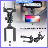 JWQYPH ร้อน Mounts อุปกรณ์ตกแต่งรถยนต์ สีดำ ที่วางโทรศัพท์ในรถยนต์ รองรับยืดได้ คลิปกระจกมองหลัง แท่นยึดอัตโนมัติ