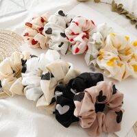 ยางมัดผมผ้าชีฟองพิมพ์ลายหัวใจยางยืด scrunchie 5211028❦