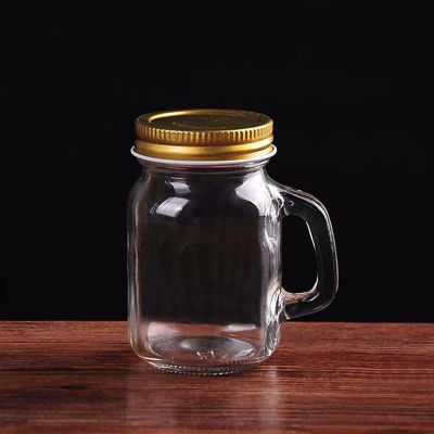 [Carmelun] โหลแก้วโปร่งใสขนาดเล็ก120มล. แก้วช็อตการรั่วไหลของพร้อมที่จับ-ฝาปิดภาชนะ