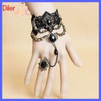 DILER 2pcs สไตล์โกธิค สร้อยข้อมือลูกไม้พร้อมแหวน ชุดคอสเพลย์ เครื่องประดับกำไลข้อมือ กำไลดอกกุหลาบ 2023ใหม่ โซ่มือนิ้วมือ สำหรับผู้หญิง