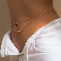 Women Waist Chain Metal 2-Layer Belly Chain Boho Sexy Fashion Style for Party Daily Wear, Body Chain Jewelry with Letter Pendant