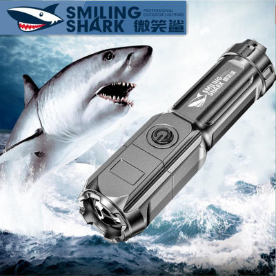 GREGORY-【Original】SMILING SHARK ไฟฉายแรงสูงพร้อมซูม ไฟฉายซูมแบบชาร์จไฟได้ ไฟฉายแบบชาร์จไฟได้กันน้ำ Zoomable Super Bright Xenon กองกำลังพิเศษในครัวเรือนกลางแจ้งแบบพกพา Led Night Flashlight