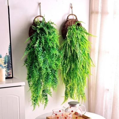 Fake Persian Vines Artificial Plants Hanging Fern Plant Vine Outdoor Garden Home Wedding Decoration Green Faux Plants Wall Decor Spine Supporters
