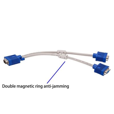 ：“{》 VGA SVGA Male To 2 VGA Two HDB15 Female Splitter Adapter Extension Cable W/ Core VGA Splitter Adaptor Connector Converter