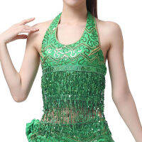 ผู้หญิงเซ็กซี่ Belly Dance เครื่องแต่งกาย Dance Chest Pad แขนกุดตาข่ายนิ้ว Sequins พู่เสื้อเต้นรำ New