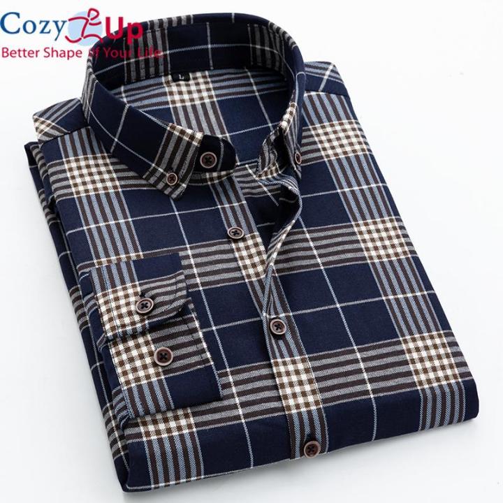 Cozy Up Plaid Shirt Men Summer Slim Fit Long-Sleeve Plaid Shirt for ...