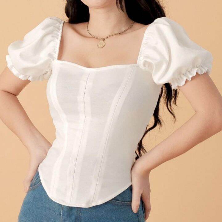 Kathryn Korean Trend Puff Sleeves Top Two Way Blouse Fits up to Medium