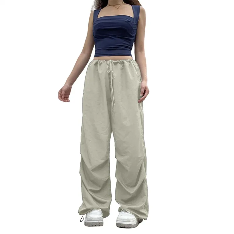 Hip Hop Pants Women Solid Fashion New Pockets Drawstring Trousers