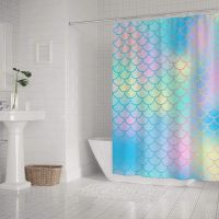 Lifecustomize Mermaid Scales Colorful Fish Tail Shower Curtain 72x72 Inch Polymer Waterproof Fabric Bathroom Curtain with Hooks