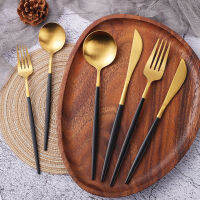 Black Gold Cutlery 1810ชุดอาหารเย็นสแตนเลสช้อนส้อมมีด Western Cutleri Silverware Tableware Set Supplies