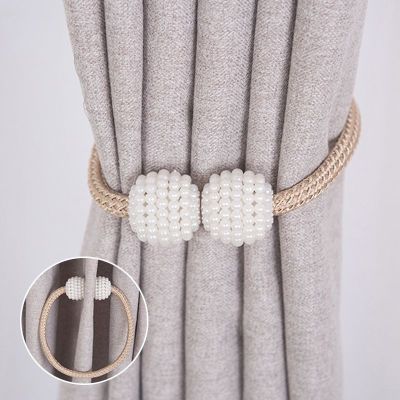 【LZ】❏♝  Cortina magnética Tieback Tie Pearl Ball Clip Tieback Home Weave Clips Correias de corda Suporte para grandes cortinas