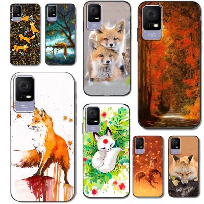 Cute Case For TCL 405 406 Case Back Phone Cover Protective Soft Silicone Black Tpu Fox autumn leaves