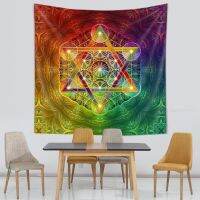 Merkabah และดอกไม้แห่งชีวิตที่มี Metatron S Cube บ้านที่มีสีสันทำให้ประสาทหลอนพรมแขวนผนังหอพักศิลปะบนผนังเสื่อโยคะ