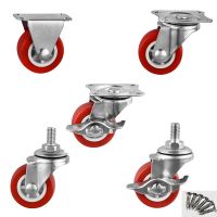 4PCS 1.5/2/2.5/3inch Furniture Caster Wheel Small Wheels for Furniture Red Polyurethane Swivel Caster Roller Wheels