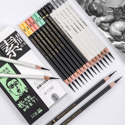 12pcs/box Soft Medium Hard Black Sketch Charcoal Pen for Sketch Drawing Painting Office School Stationery Art Supplies