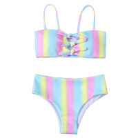 Rainbow Print Girls Kids Swimsuit Swimwear New Summer Kid Bandage Bikinis 2022 Children Baby Bandage Biquini Infantil Beachwear