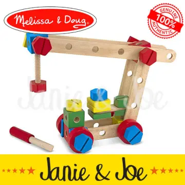 Melissa & Doug Wooden Building Set - 100 Blocks in 4 Colors and 9 Shapes