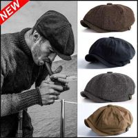 1Pc Men S Retro Beret หมวกขนสัตว์ Vintage Herringbone Tweed Blend หมวกผู้ชาย Casual Newsboy หมวกหมวกแบน