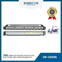 Link(ลิ้งค์) แผงกระจายสายแลน US-3324S Shield CAT 6A PATCH PANEL 24 Port Auto Shutter w/Cable Management