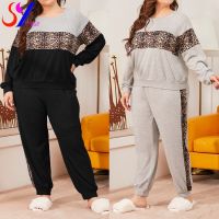 Large Size 5XL Women Pajama Sets Leopard Long Sleeve and Pant Sleepwear Suit Ladies Jogging Suits nuisette femme