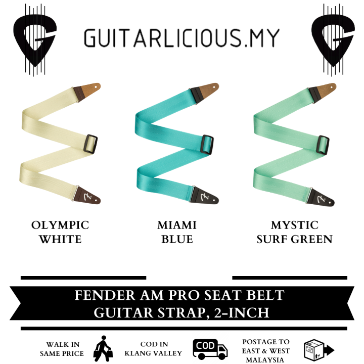 Fender Am Pro Seat Belt Guitar Strap, 2in, Mystic Surf Green