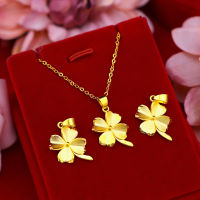 Pure 14K Yellow Gold Pendant Necklace Simple Mini Grass Pendant Real 18K Gold Chain for Women Fine Jewelry Christmas Gift