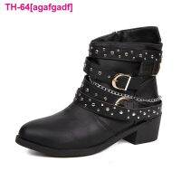 agafgadf Botas Femininas Curtas De Couro Sapatos Góticos Punk Mocassim Vintage Combate Cowboy ทามานโฮแกรนด์ ร็อคโนโว อินเวอร์โน