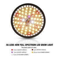 (10ชิ้นล็อต) 40วัตต์56LEDs E27เต็มสเปกตรัม LED เติบโตไฟเปลือกสีดำ Phyto โคมไฟสำหรับพืช