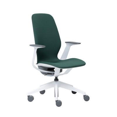 Modernform เก้าอี้ทำงาน Steelcase รุ่น SILQ เก้าอี้พนักพิงกลาง โครงขาว เบาะและพนักหุ้มผ้าสีเขียว รับประกัน 12 ปี