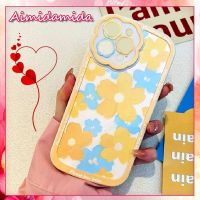 [KOLT Digital] เคสโทรศัพท์สีเหลืองโปร่งแสงใช้ได้กับ iPhone X XR 11 12 13 14 Pro Max กล้องลายดอกไม้แบบนิ่ม